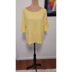 Zara Women's Medium Yellow Short Bell Sleeve Cotton T-Shirt